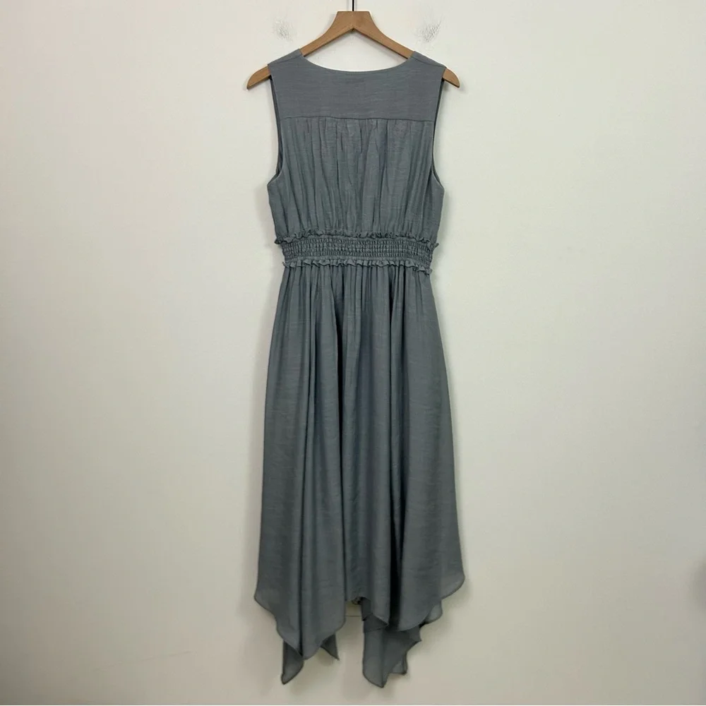 Buckle Black Size M Ruffle Smocked Midi Dress Handkerchief Hem Blue
